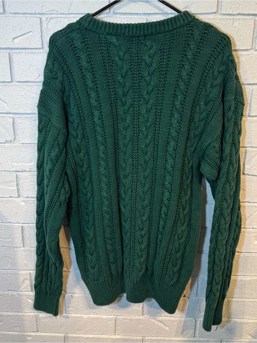 Vintage 90s y2k Checkpoint Cable Knit Green Crewneck Sweater Mens L/XL